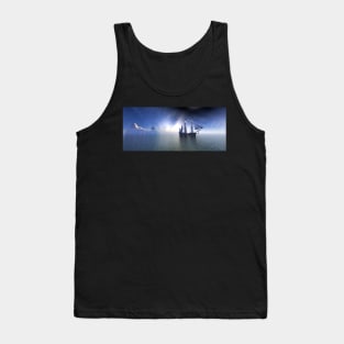 Pirate Ship In blue sky and beautiful calm sea. Tank Top